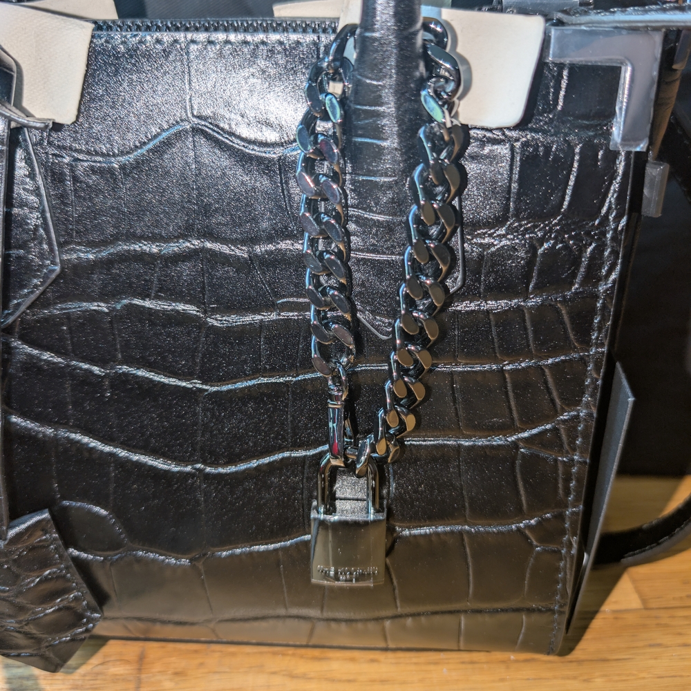 The Kooples Black Crocodile-Embossed Satchel - Picture 12 of 13
